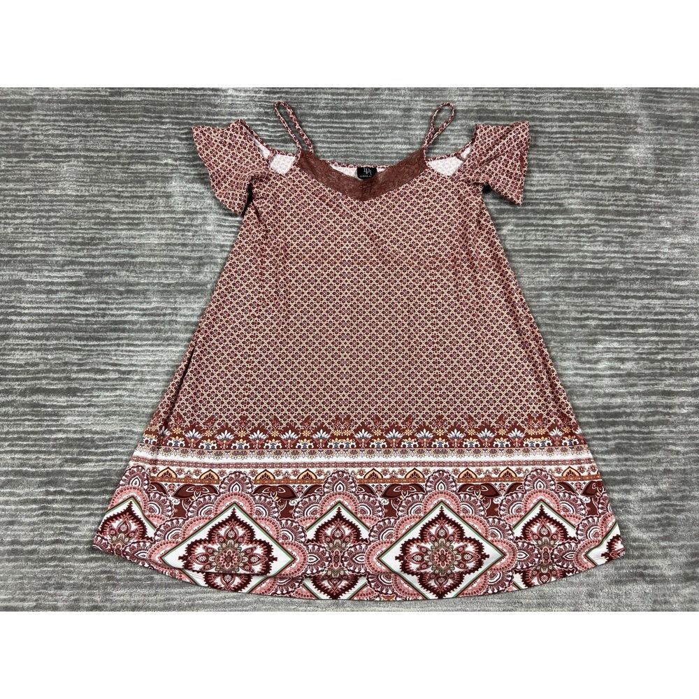 Derek Heart‎ Dress Womens Large Red Cold Shoulder Shift Geometric
